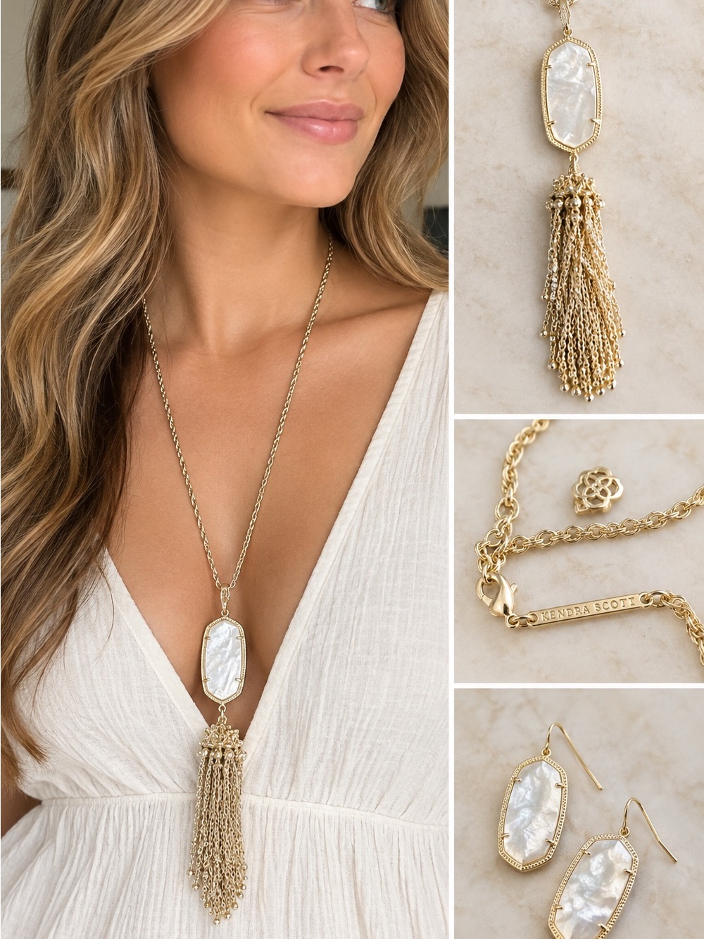 Kendra Scott Gold and White Tassel Pendant Long Necklace